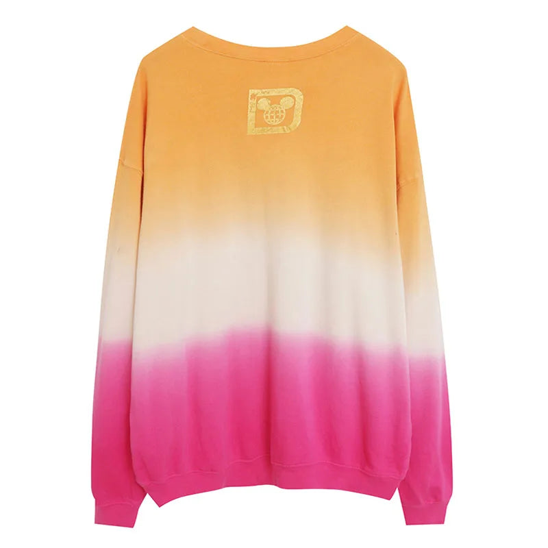 Contrast Color Gradient Sweatshirt Letter Castle Women Casual O Neck Pullover Tops Loose Jumper