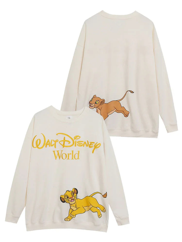 Embroidery Sweatshirt The Lion King Simba Nala Cartoon Jumper O Neck Long Sleeve Women Casual Pullover Top