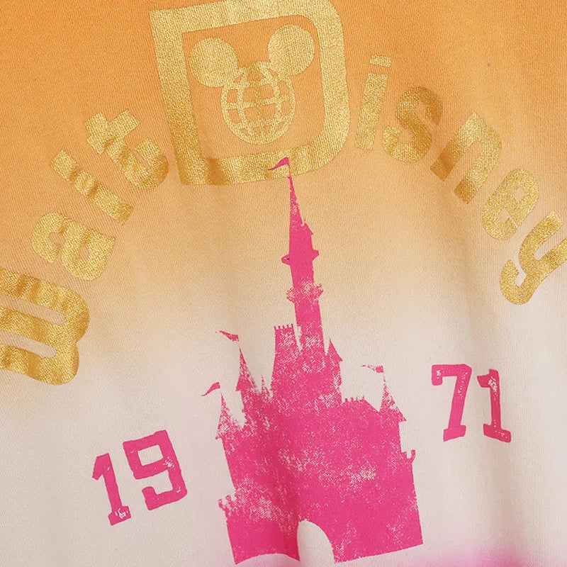 Contrast Color Gradient Sweatshirt Letter Castle Women Casual O Neck Pullover Tops Loose Jumper