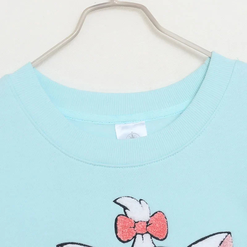 Embroidery Sweatshirt Women Casual Fleece Jumper Marie Cat Cartoon Loose Pullover Top O Neck Long Sleeve