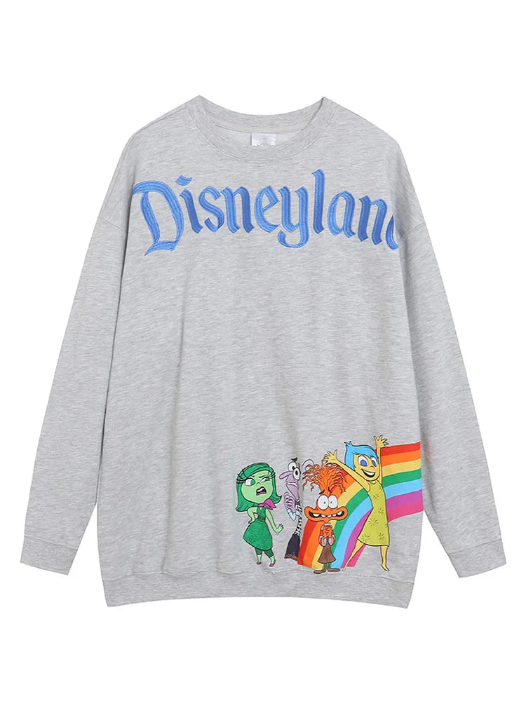 Embroidery Sweatshirt Inside Out Cartoon Jumper O Neck Long Sleeve Women Casual Pullover Top