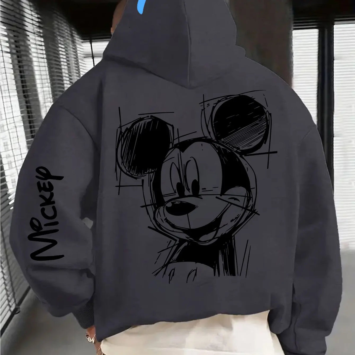 Hand-Drawn Line-Print Hooded Sweatshirt Unisex Casual Top-Fall Winter Hooded Sweatshirt Hooded Drawstring