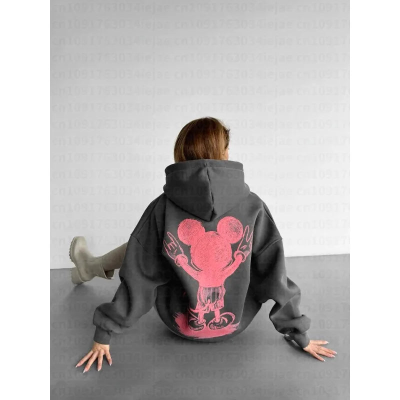 Mickey Mouse Print Hoodie Women Men Loose Casual Streetwear Pullover Cartoon Graphic Sweatshirt Vintage Spring Autumn New