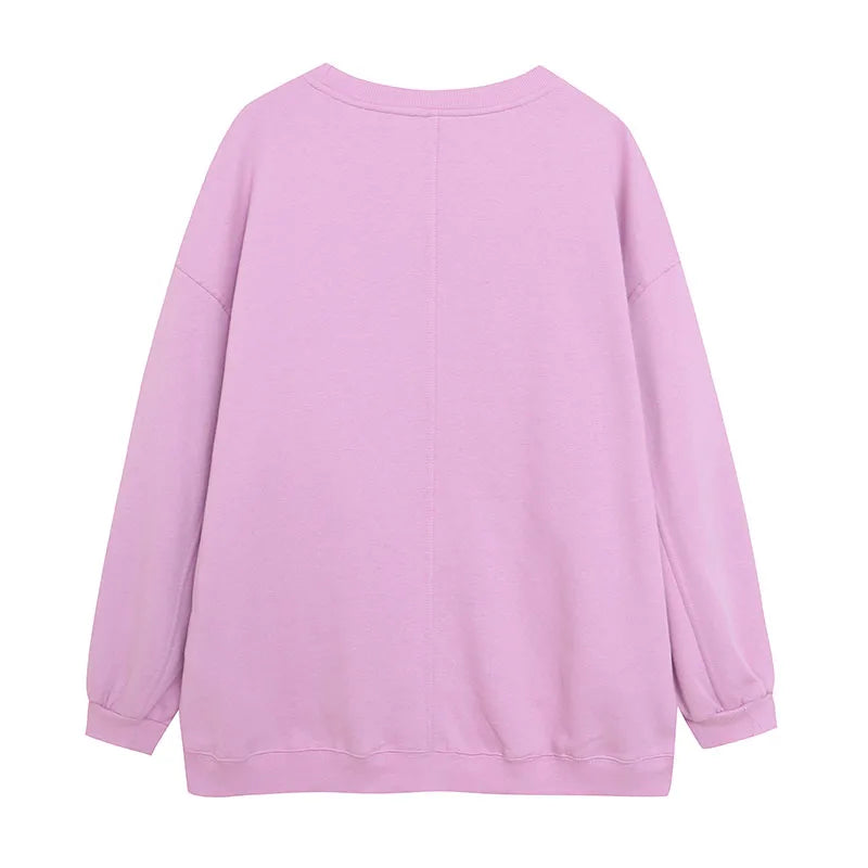 Embroidery Sweatshirt Women Casual Fleece Jumper Tigger Cheshire Cat Cartoon Loose Pullover Top O Neck