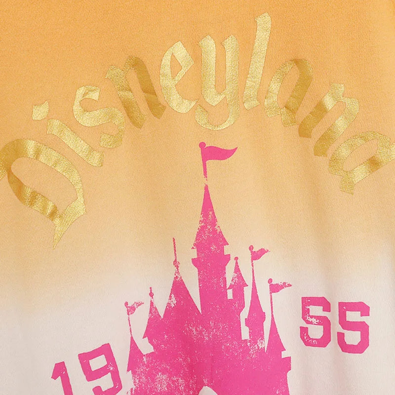 Contrast Color Gradient Sweatshirt Letter Castle Women Casual O Neck Pullover Tops Loose Jumper