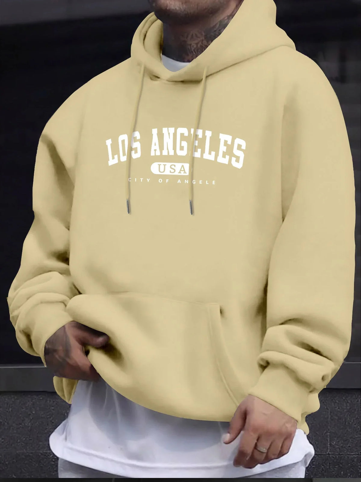Los Angeles Usa Print Men_s Long Sleeve Drawstring Print Hoodies Tshirt COTTON For Men Casual Autumn Winter