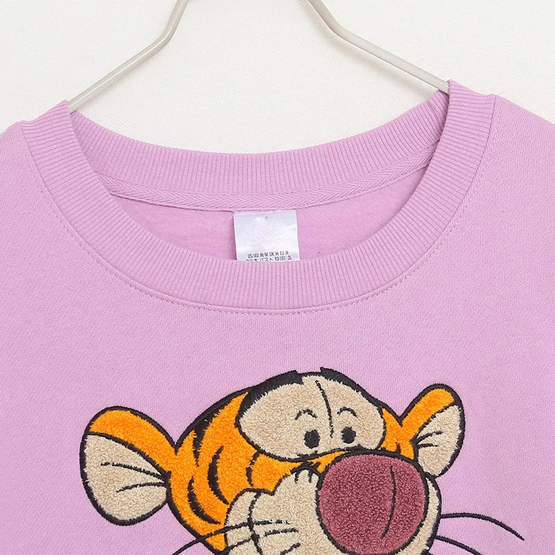 Embroidery Sweatshirt Women Casual Fleece Jumper Tigger Cheshire Cat Cartoon Loose Pullover Top O Neck
