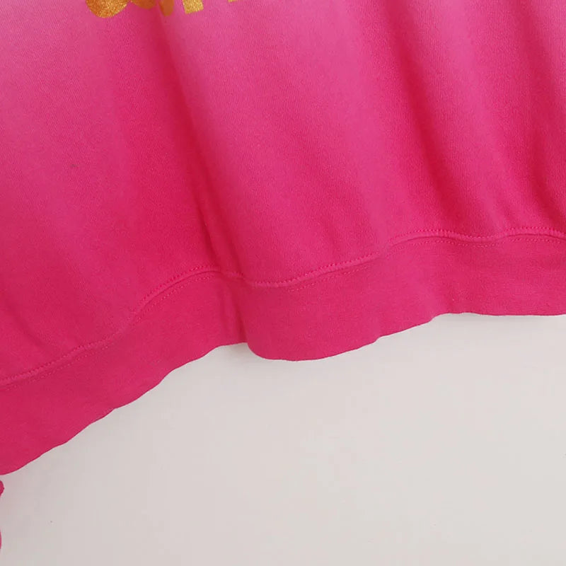 Contrast Color Gradient Sweatshirt Letter Castle Women Casual O Neck Pullover Tops Loose Jumper