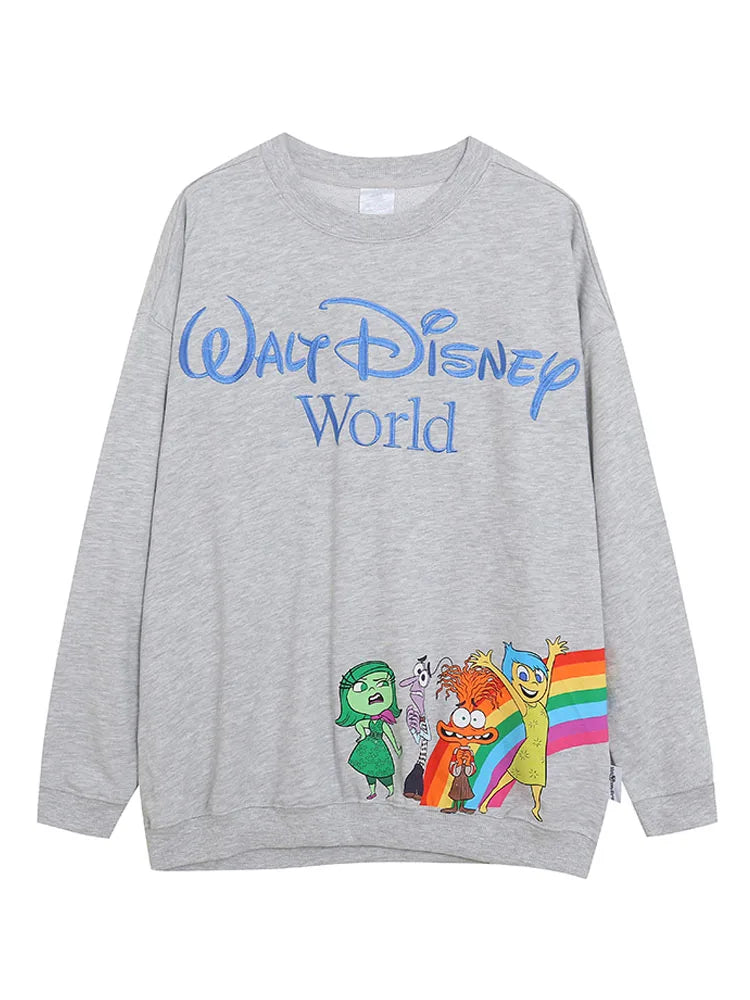 Embroidery Sweatshirt Inside Out Cartoon Jumper O Neck Long Sleeve Women Casual Pullover Top