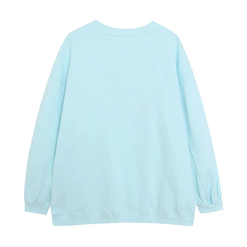 Embroidery Sweatshirt Women Casual Fleece Jumper Marie Cat Cartoon Loose Pullover Top O Neck Long Sleeve