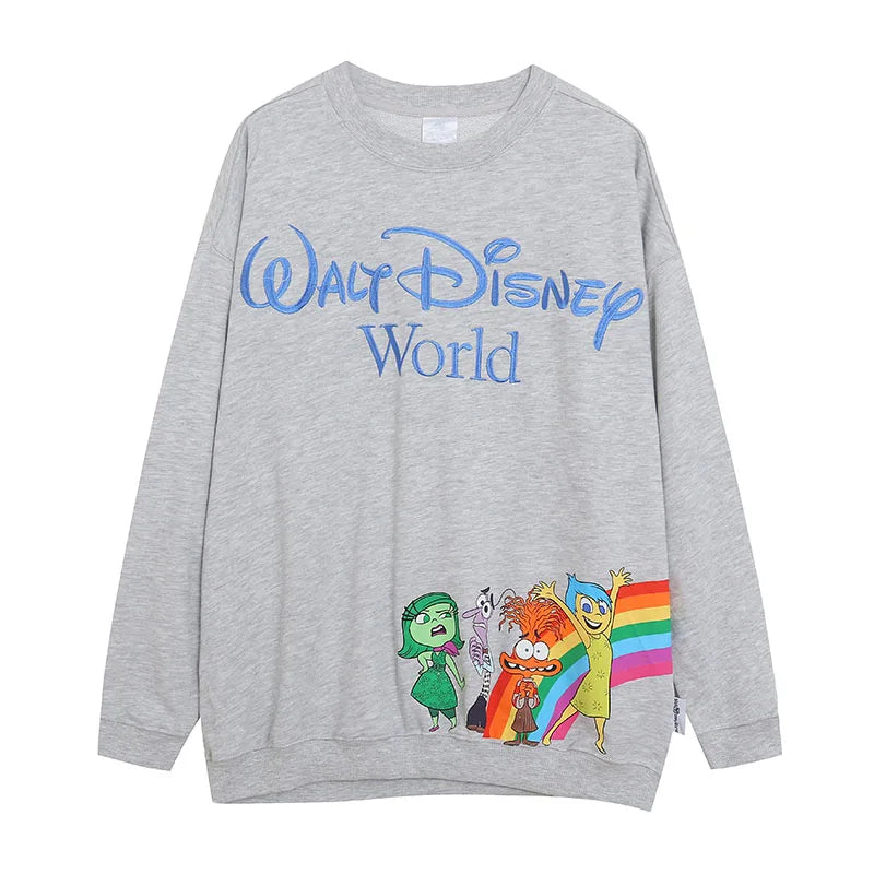 Embroidery Sweatshirt Inside Out Cartoon Jumper O Neck Long Sleeve Women Casual Pullover Top