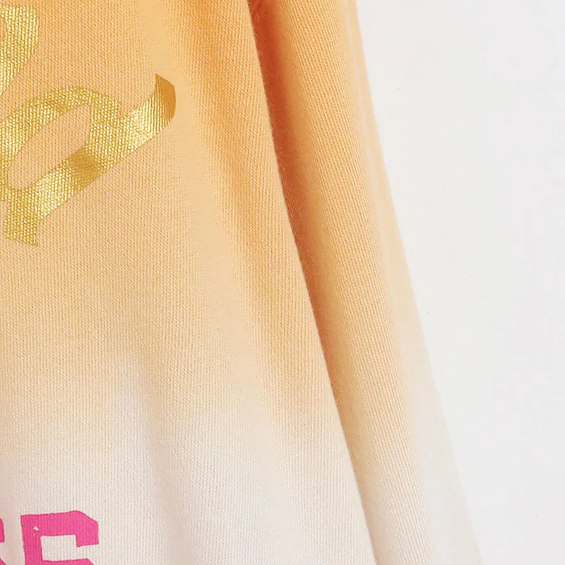 Contrast Color Gradient Sweatshirt Letter Castle Women Casual O Neck Pullover Tops Loose Jumper
