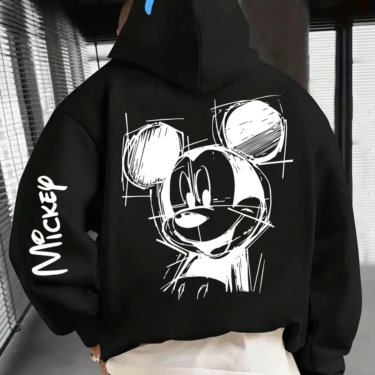 Hand-Drawn Line-Print Hooded Sweatshirt Unisex Casual Top-Fall Winter Hooded Sweatshirt Hooded Drawstring