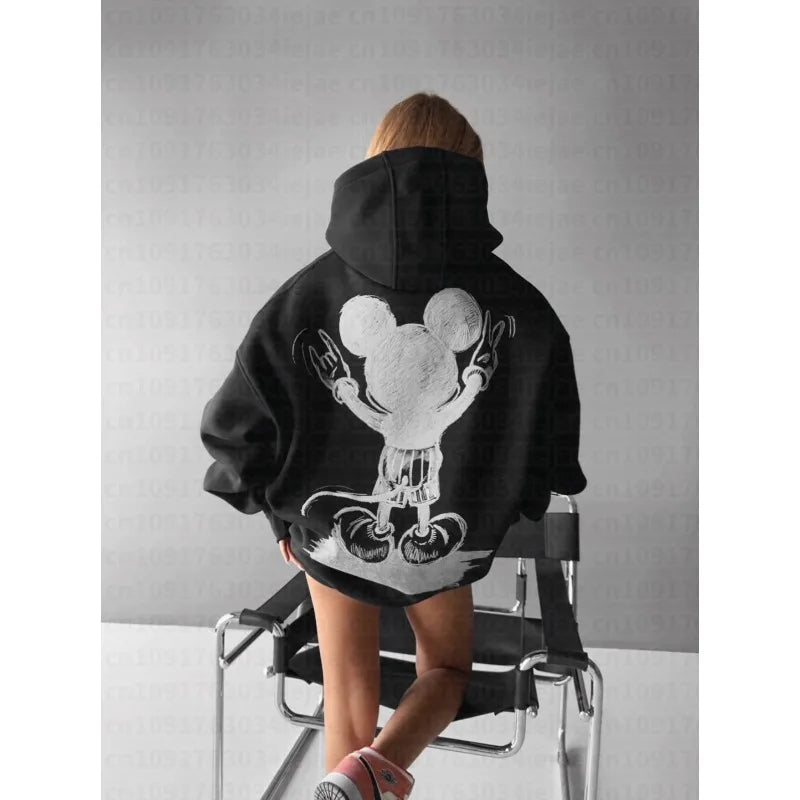 Mickey Mouse Print Hoodie Women Men Loose Casual Streetwear Pullover Cartoon Graphic Sweatshirt Vintage Spring Autumn New