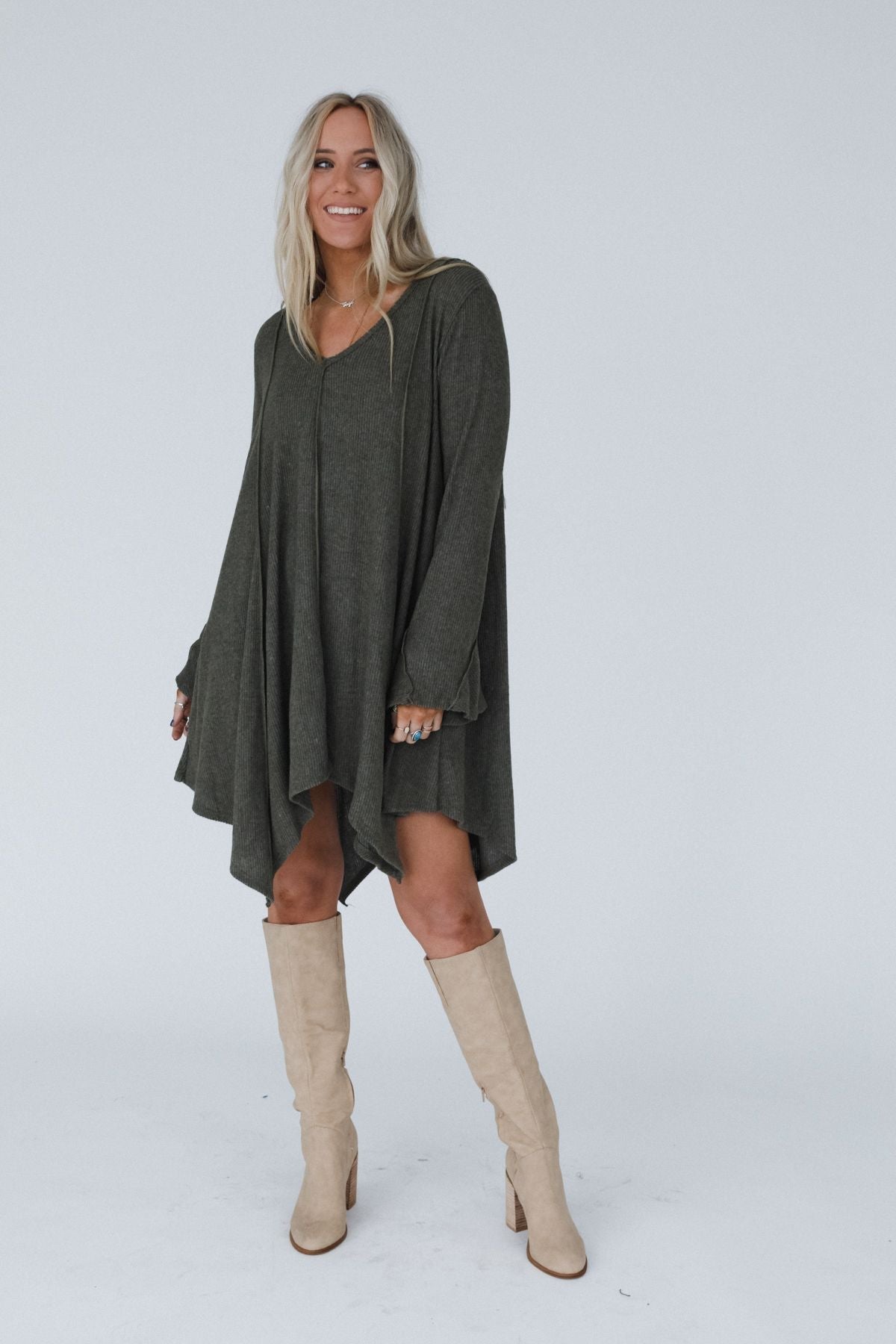 The Nest Golden Hour Long Bell Sleeve Tunic Dress - Olive - Pre Order