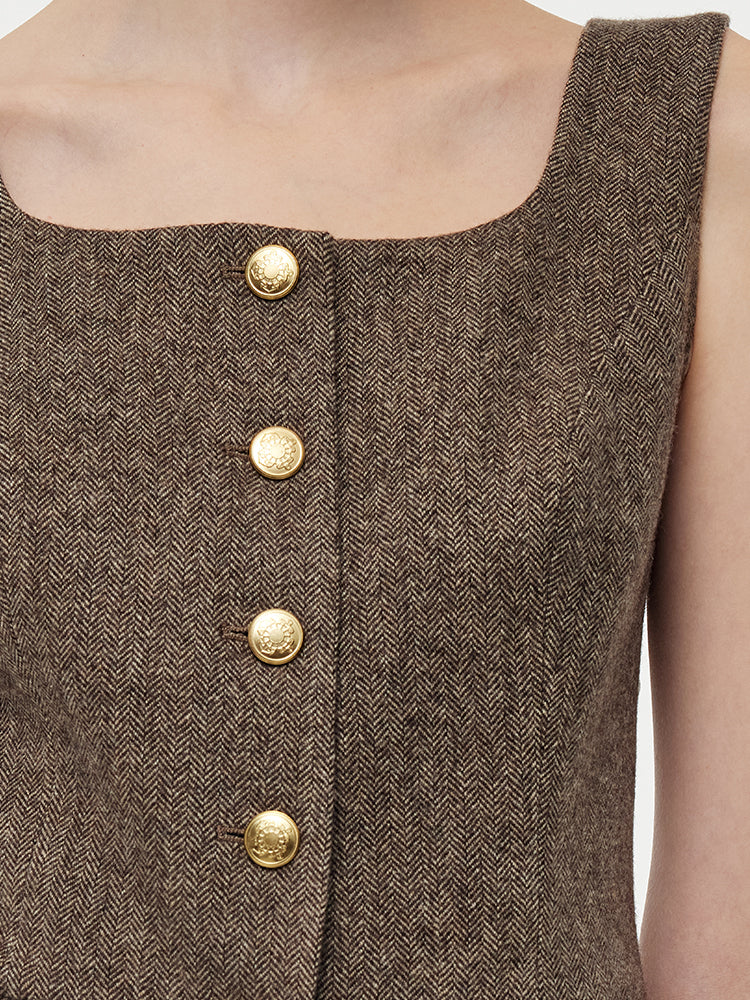 100% Washable Wool Square Neck Women Vest