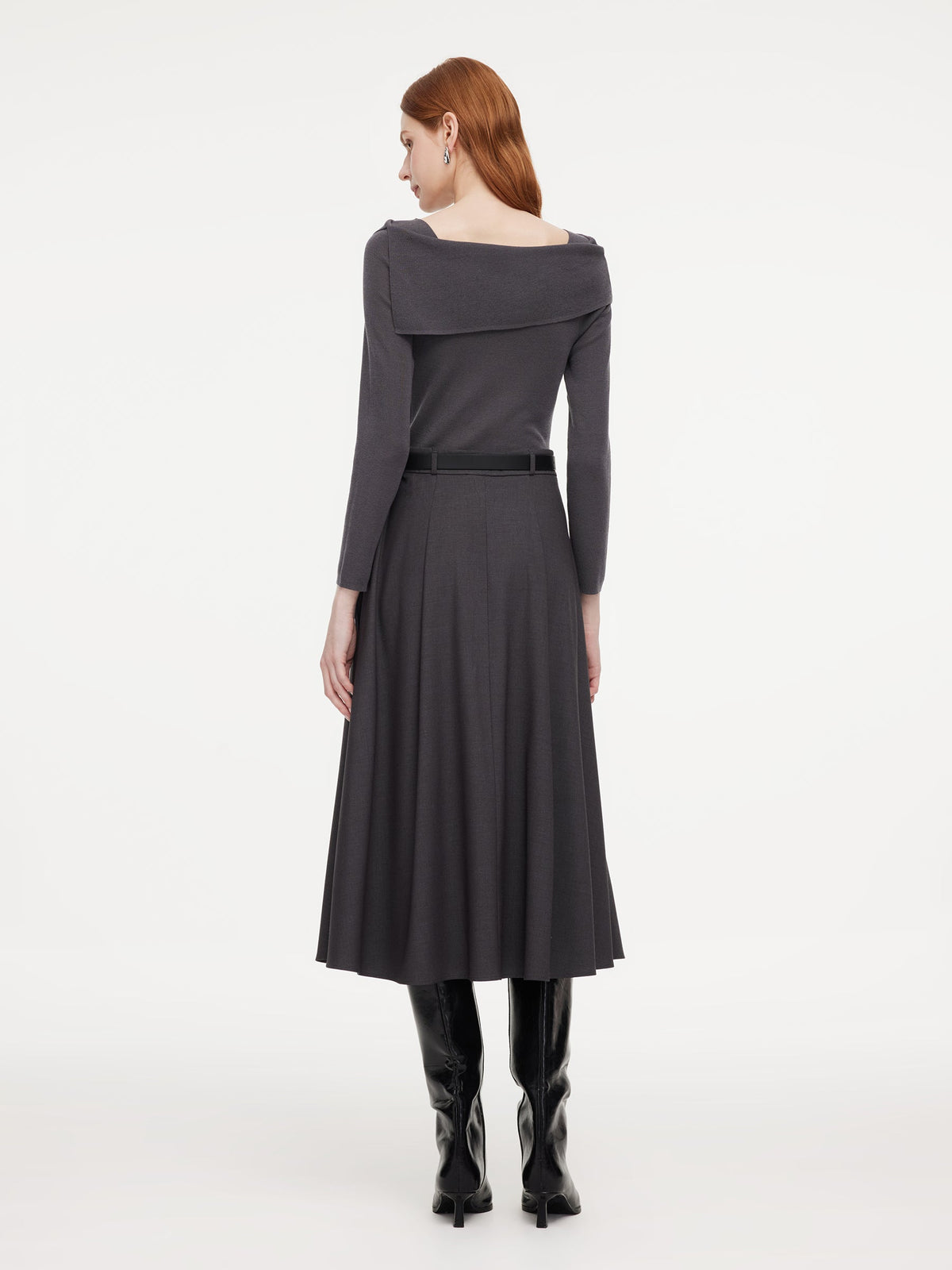 Lyocell Blend Boat Neck Women Mock Layered Maxi Dress With Belt
