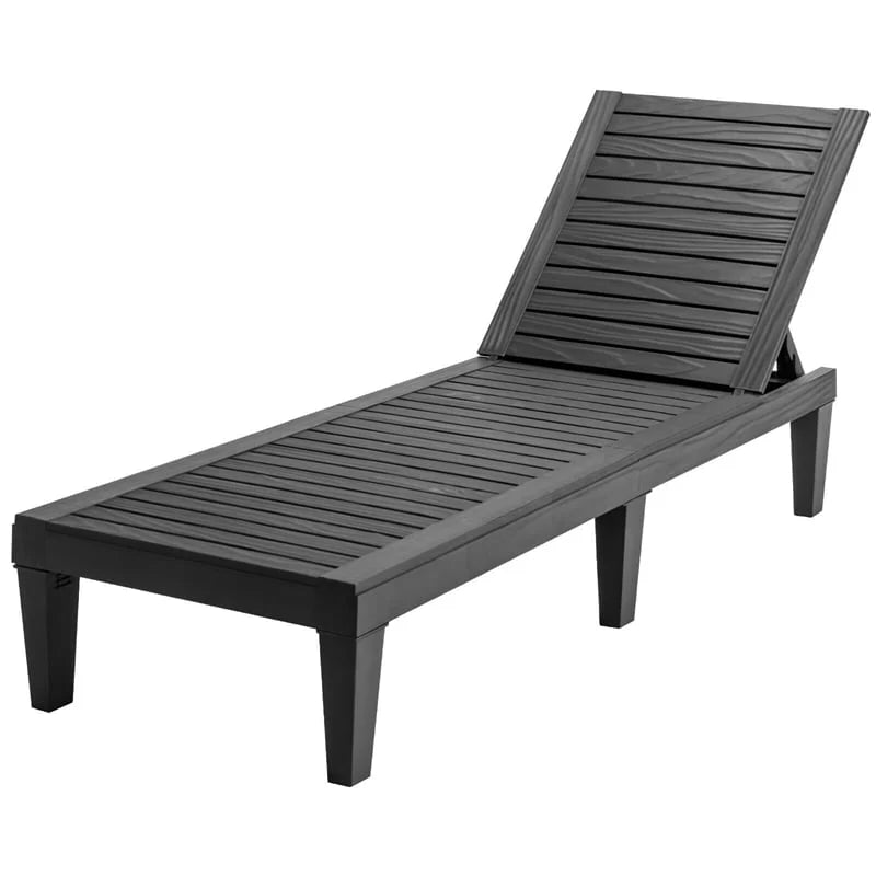 Outdoor Chaise Lounge Chair Patio Recliner Adjustable With 5 Positions Wood Texture Design Waterproof Easy To Assemble - Comfortable And Ergonomic Design