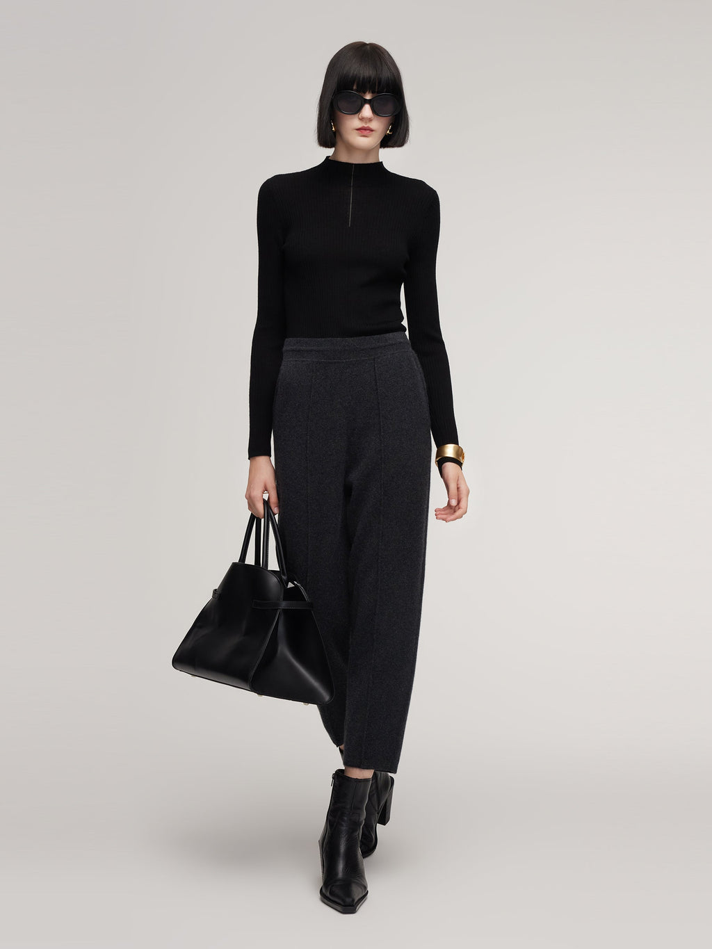 100% Washable Wool Mock Neck Women Knit Top