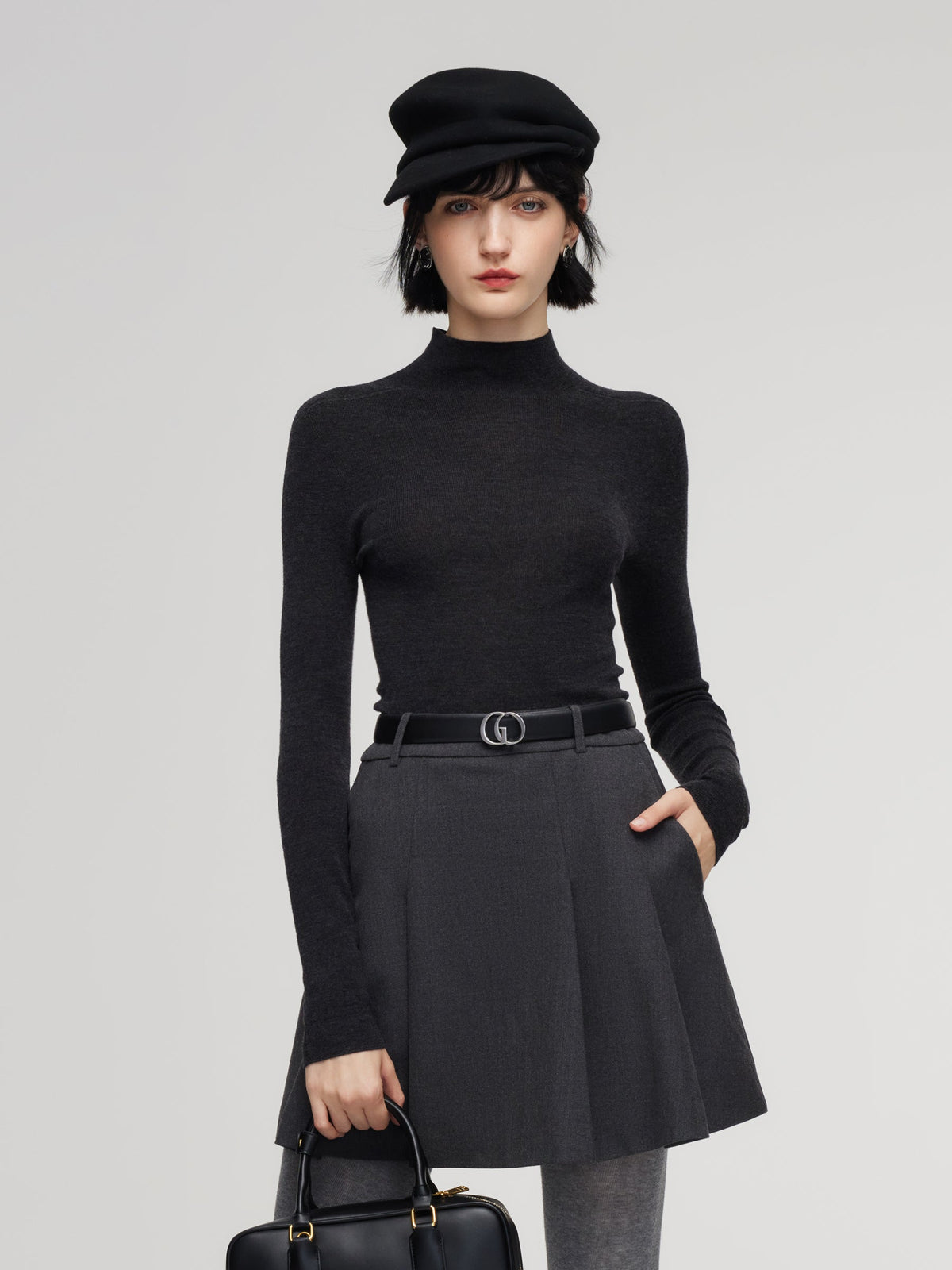 100% Wool Seamless Mock Neck Women Knit Top