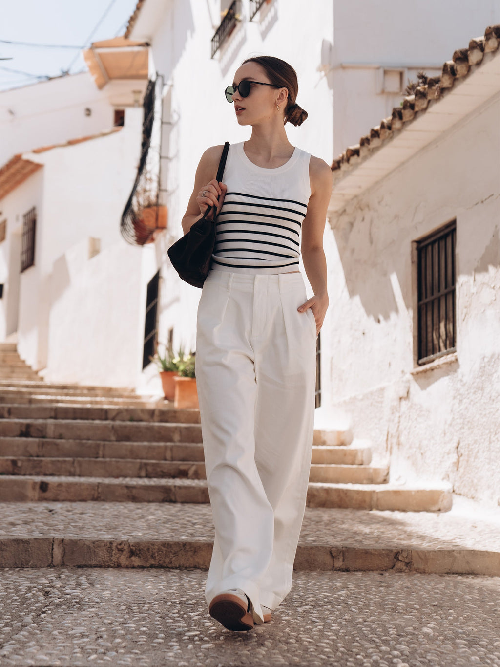 Acetate Cotton Knitted Striped Tank Top