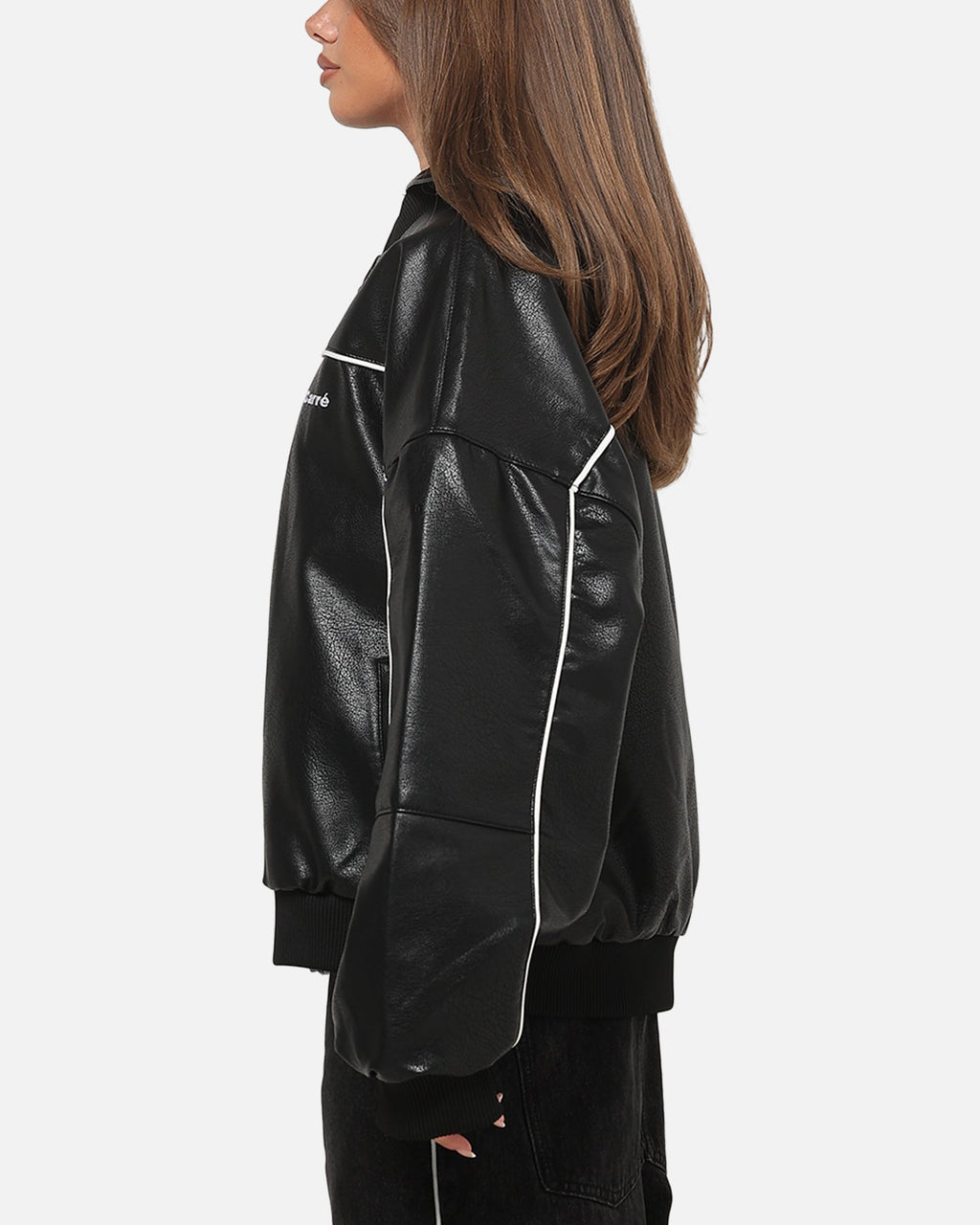 Carre Velocity Vegan Leather Bomber Jacket Black