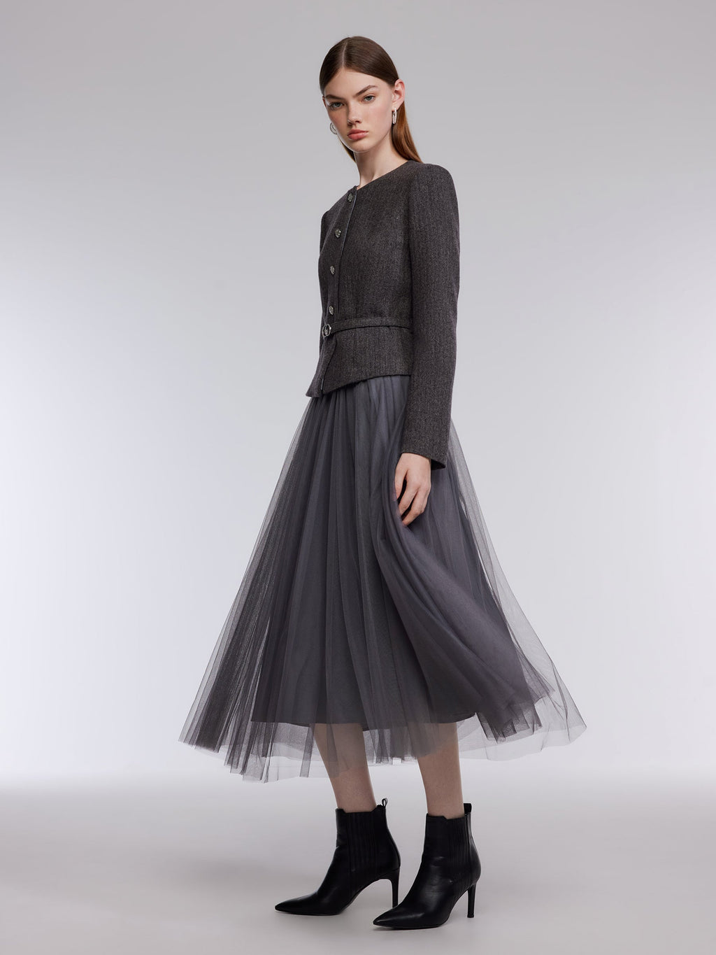Washable Merino Wool Patchwork Women Maxi Dress With Belt