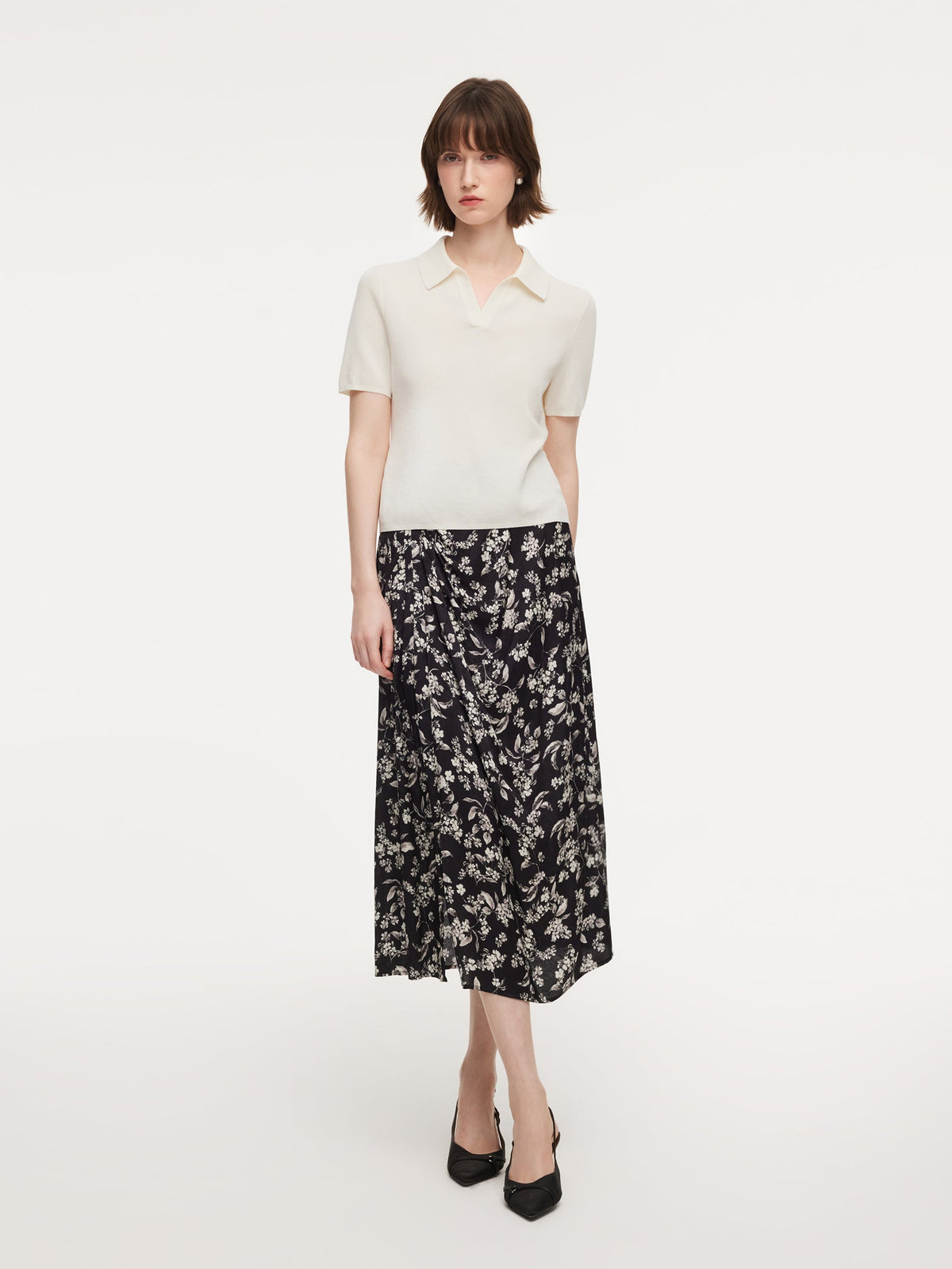 Tencel Blend Women Knit Top With Floral Print Scarf