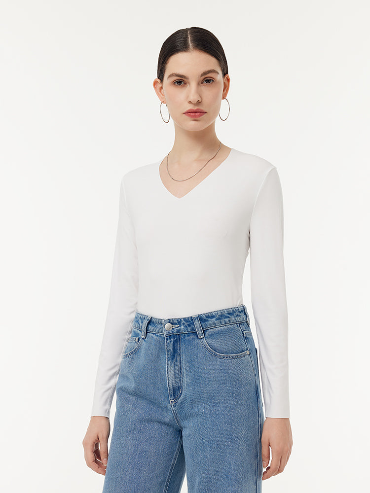 Two-pack (Black & White) Modal V-Neck Long Sleeve Top