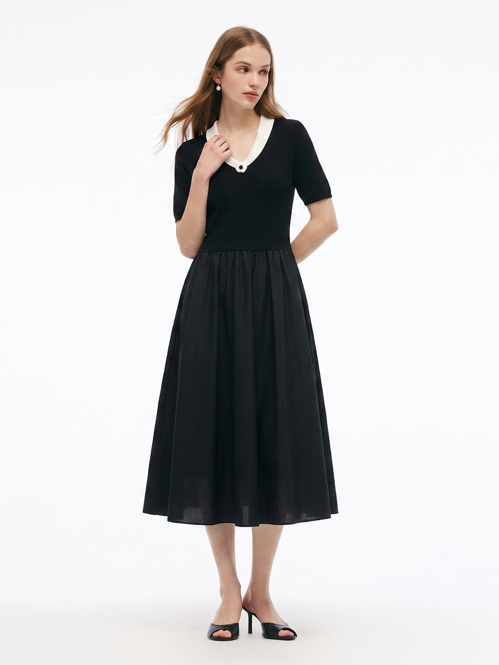 Lyocell Blend Patchwork Gather-Waisted Women Maxi Dress