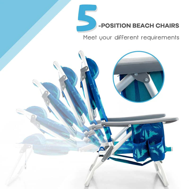 2 Pack 5 Position Outdoor Folding Backpack Beach Chair Amp Table Set Patio Lawn Camping Chair Beach Sling Chair - High Quality Set For Everyday Use