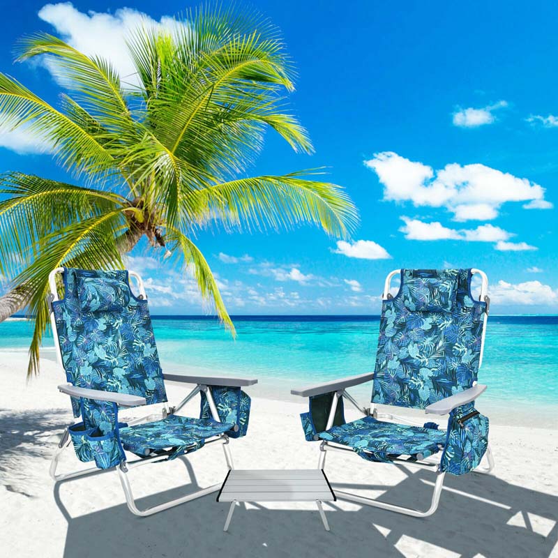 2 Pack 5 Position Outdoor Folding Backpack Beach Chair Amp Table Set Patio Lawn Camping Chair Beach Sling Chair - High Quality Set For Everyday Use