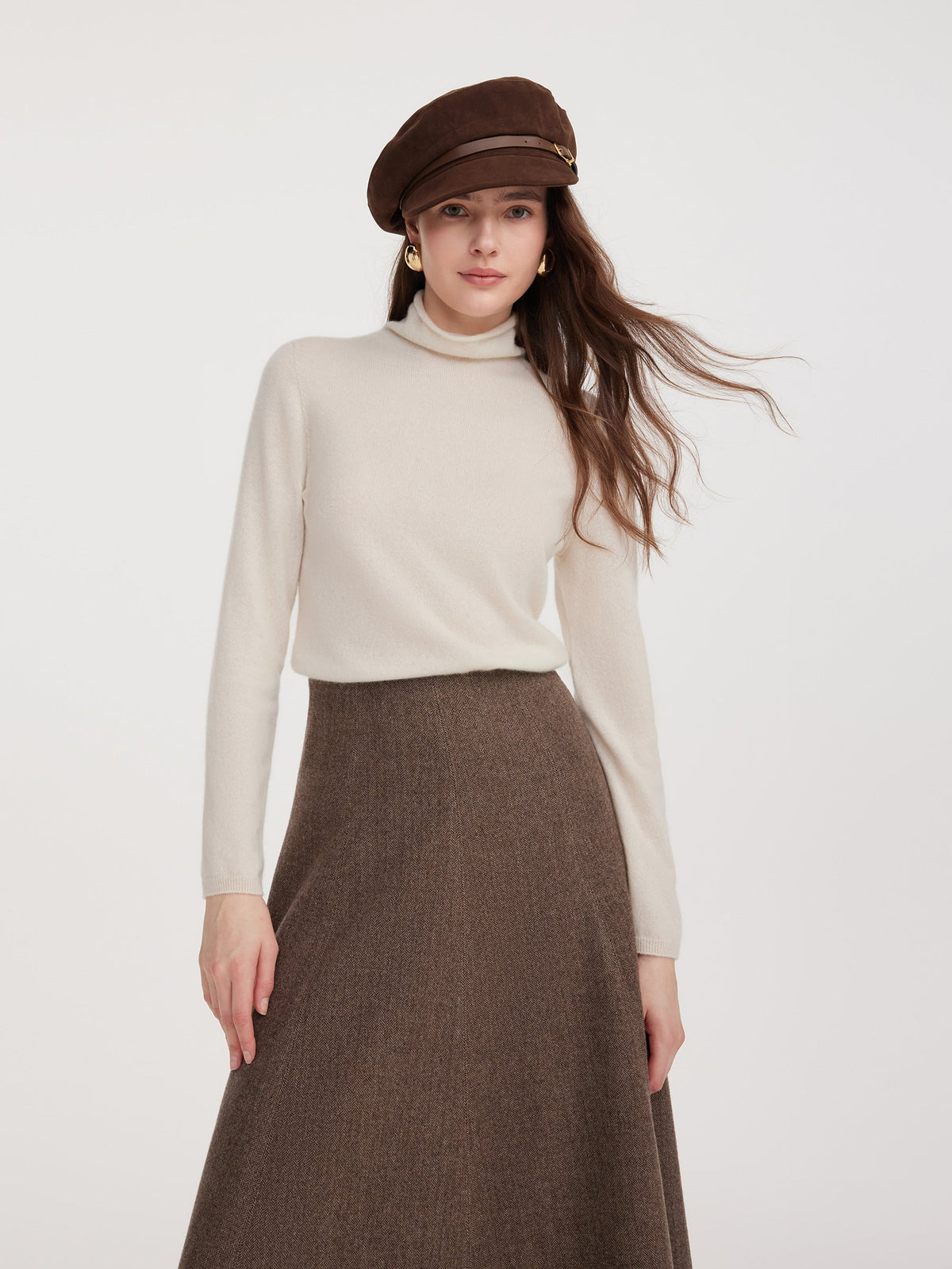 100% Cashmere Seamless Turtleneck Women Knit Top