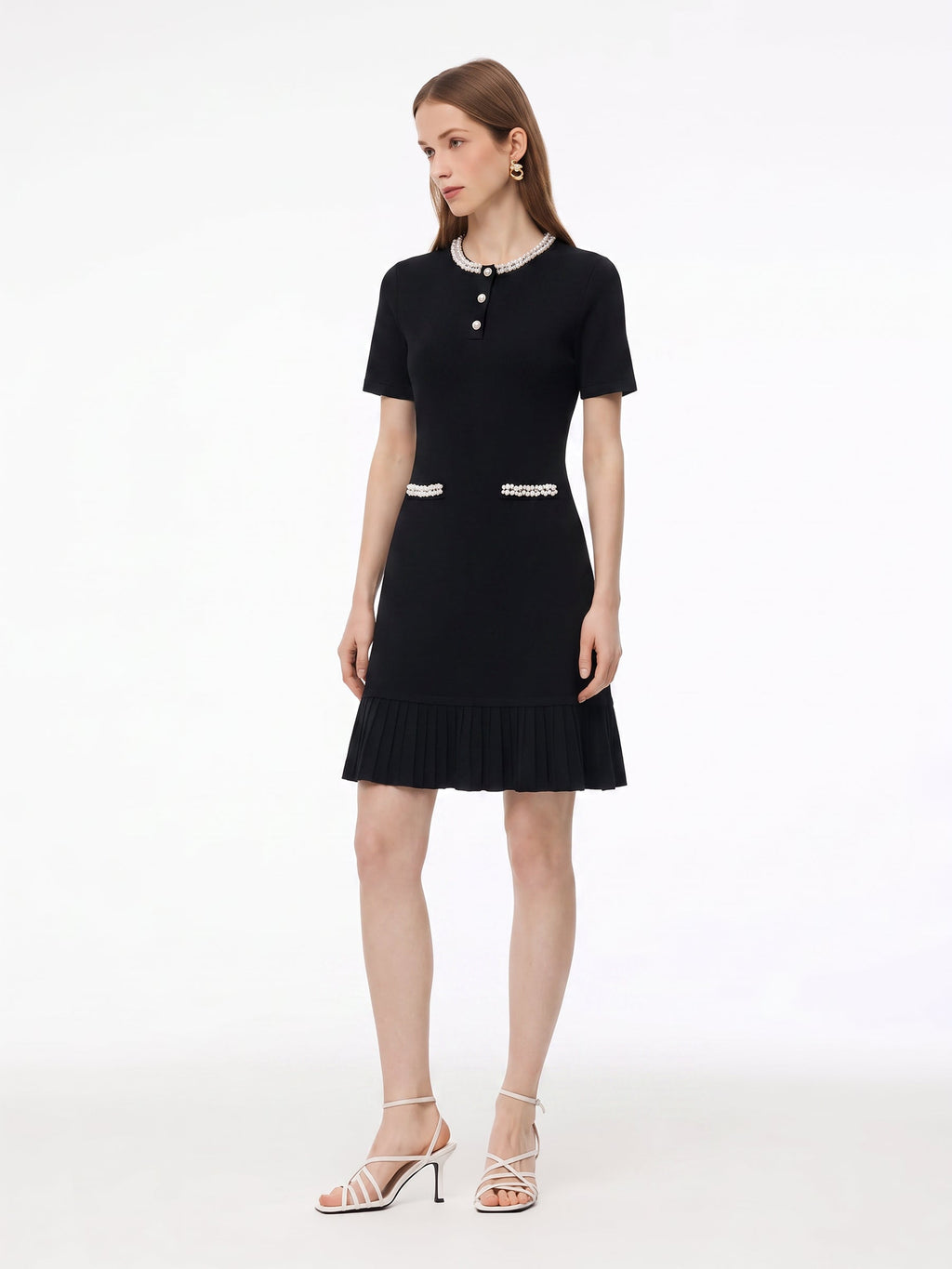 Beaded Round Neck Women Mini Dress