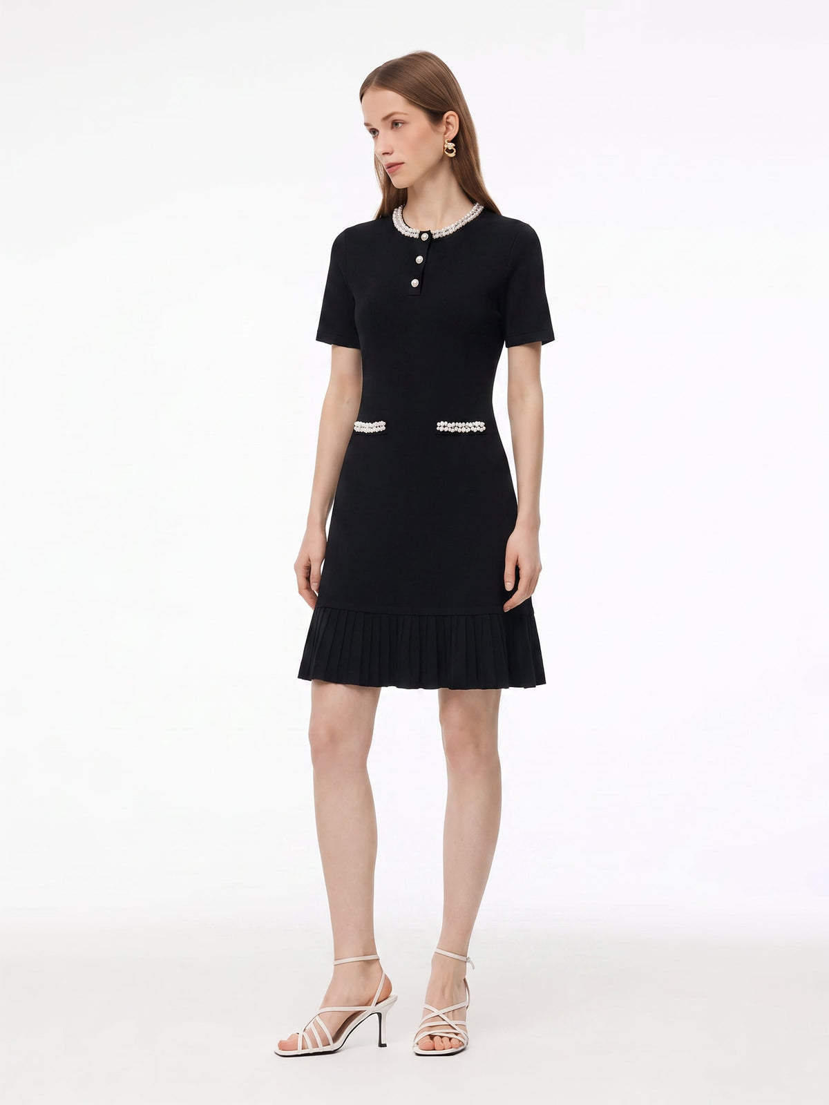 Beaded Round Neck Women Mini Dress