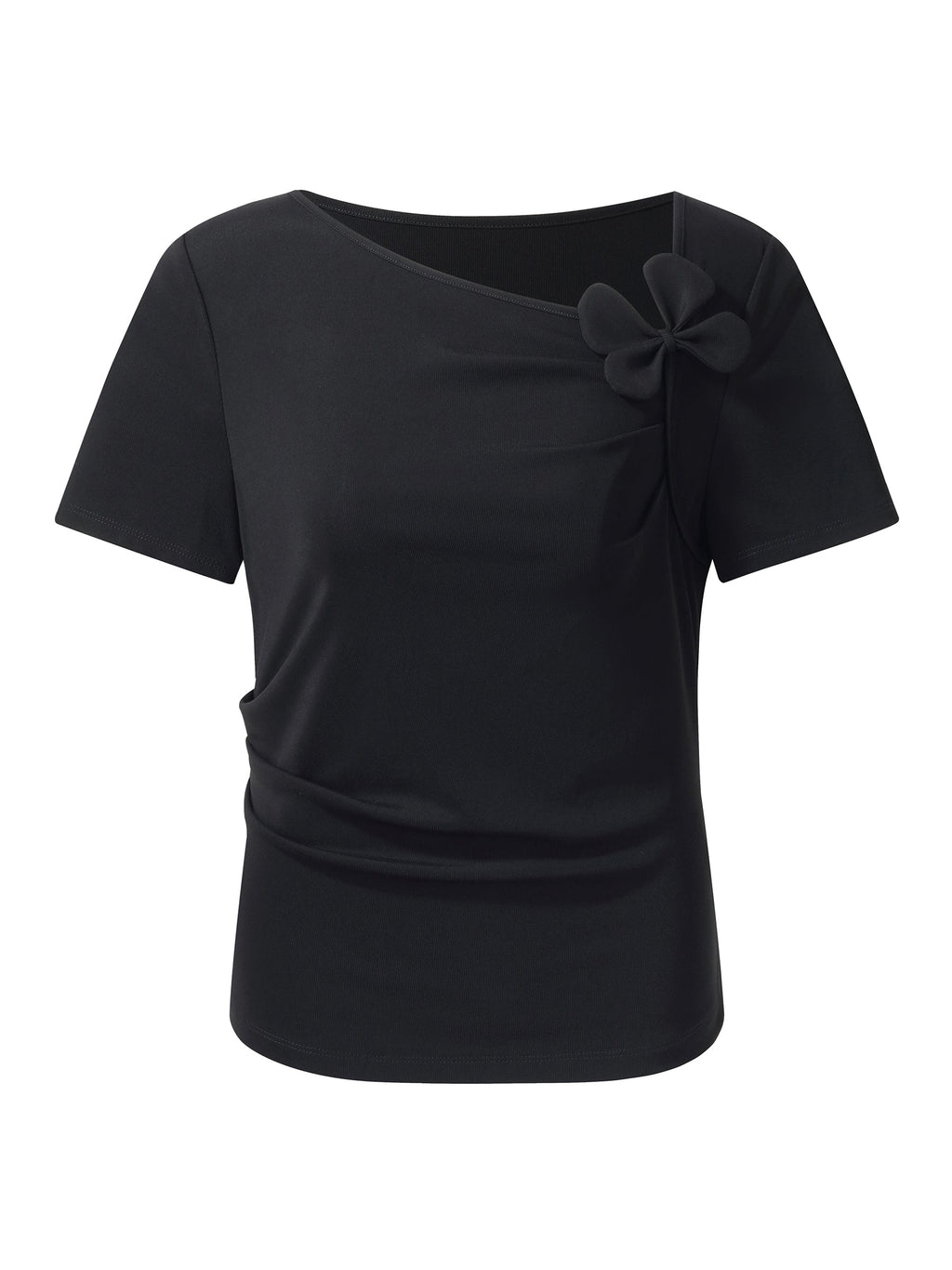 Acetate Blend Asymmetric Neckline Women T-Shirt