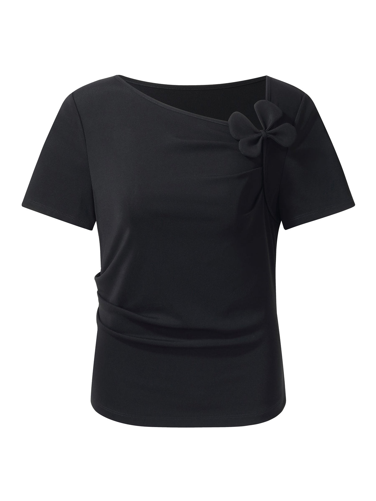 Acetate Blend Asymmetric Neckline Women T-Shirt
