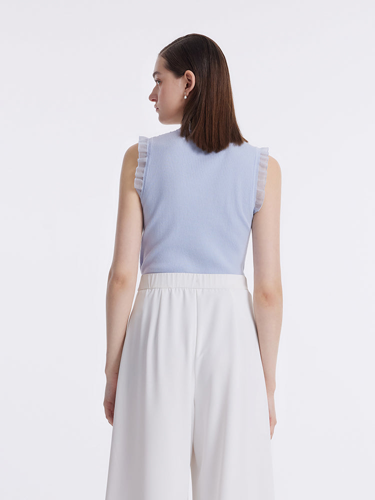 Tencel And Woolen Lace Ruffle Women Tank Top