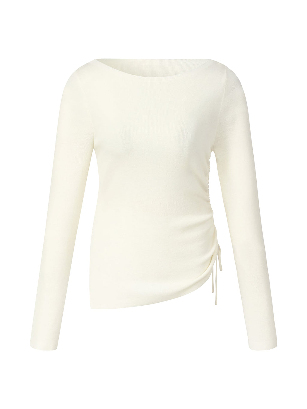 Wool Acetate Blend Boat Neck Side Drawstring Women Knit Top
