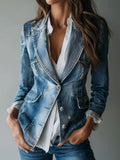 Vintage Effortless Tailoring Washed Denim Blazer