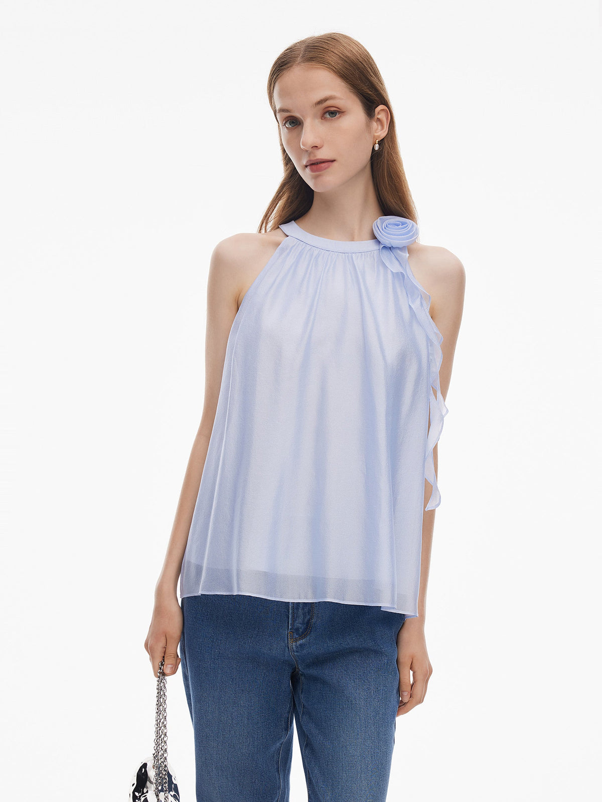 Halter Neck Women Top With Detachable Flower