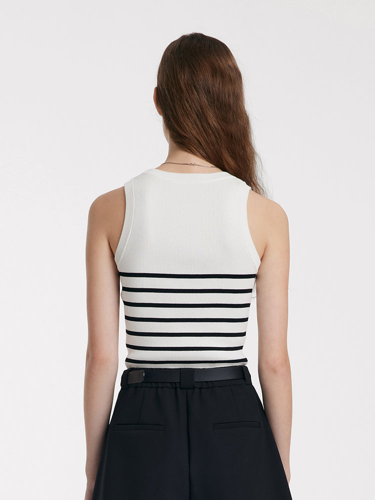 Acetate Cotton Knitted Striped Tank Top