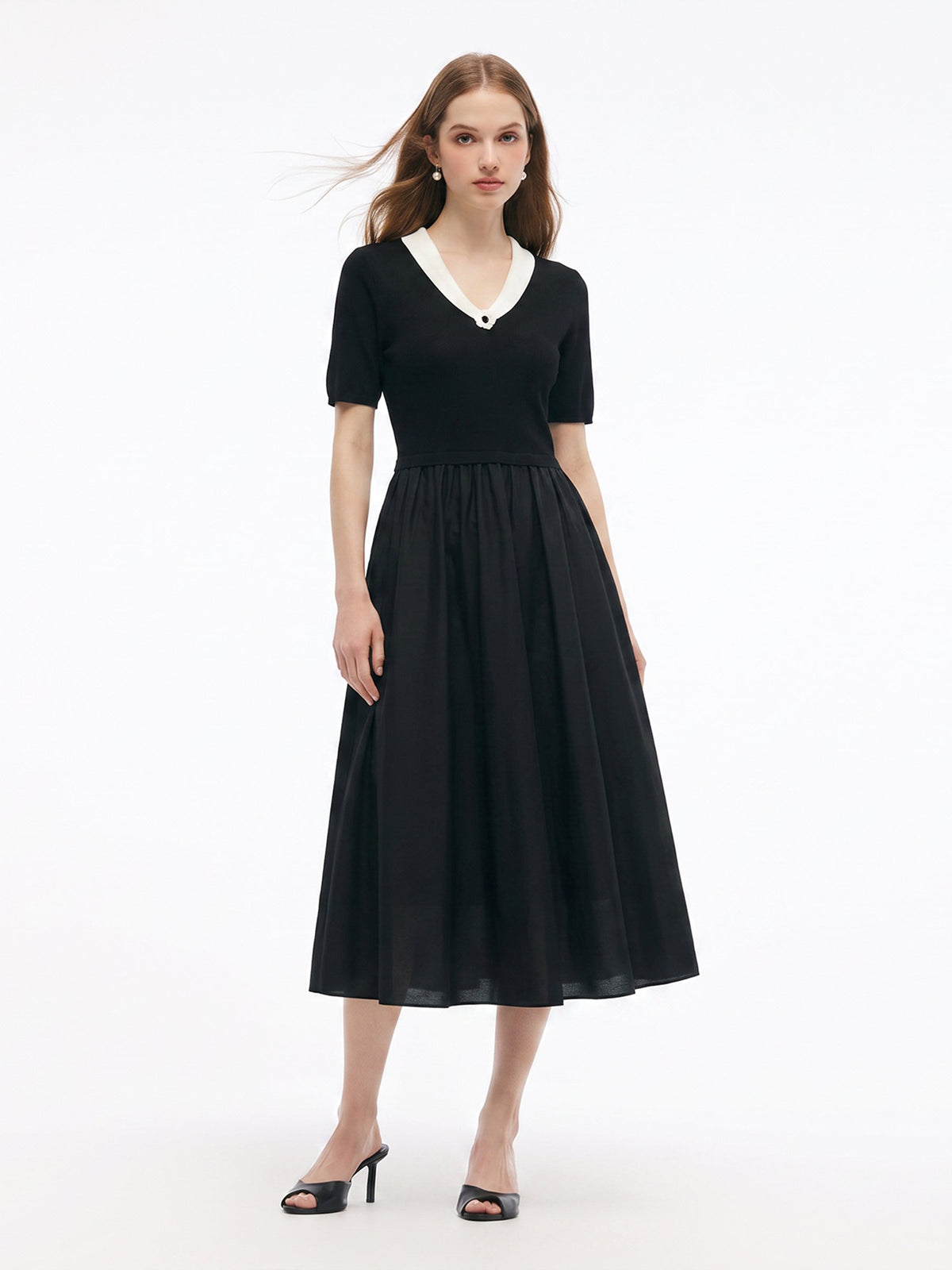 Lyocell Blend Patchwork Gather-Waisted Women Maxi Dress