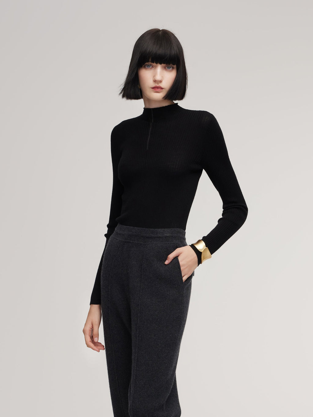 100% Washable Wool Mock Neck Women Knit Top