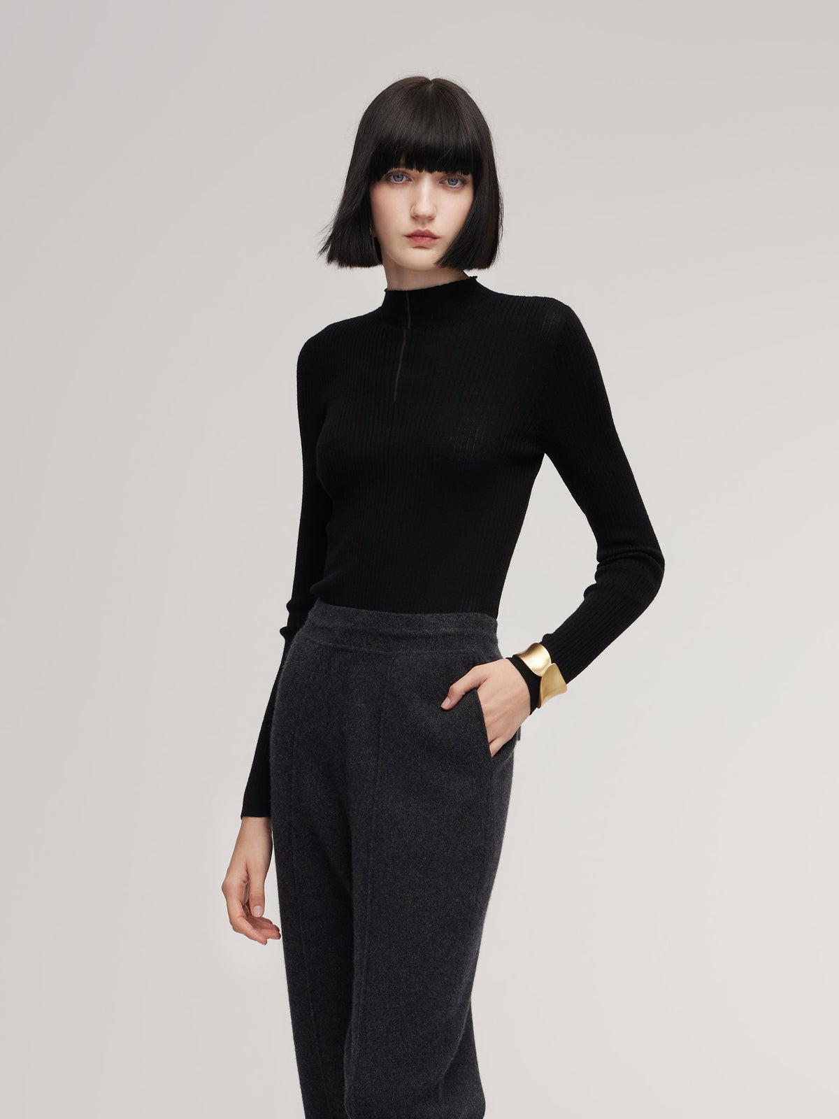 100% Washable Wool Mock Neck Women Knit Top