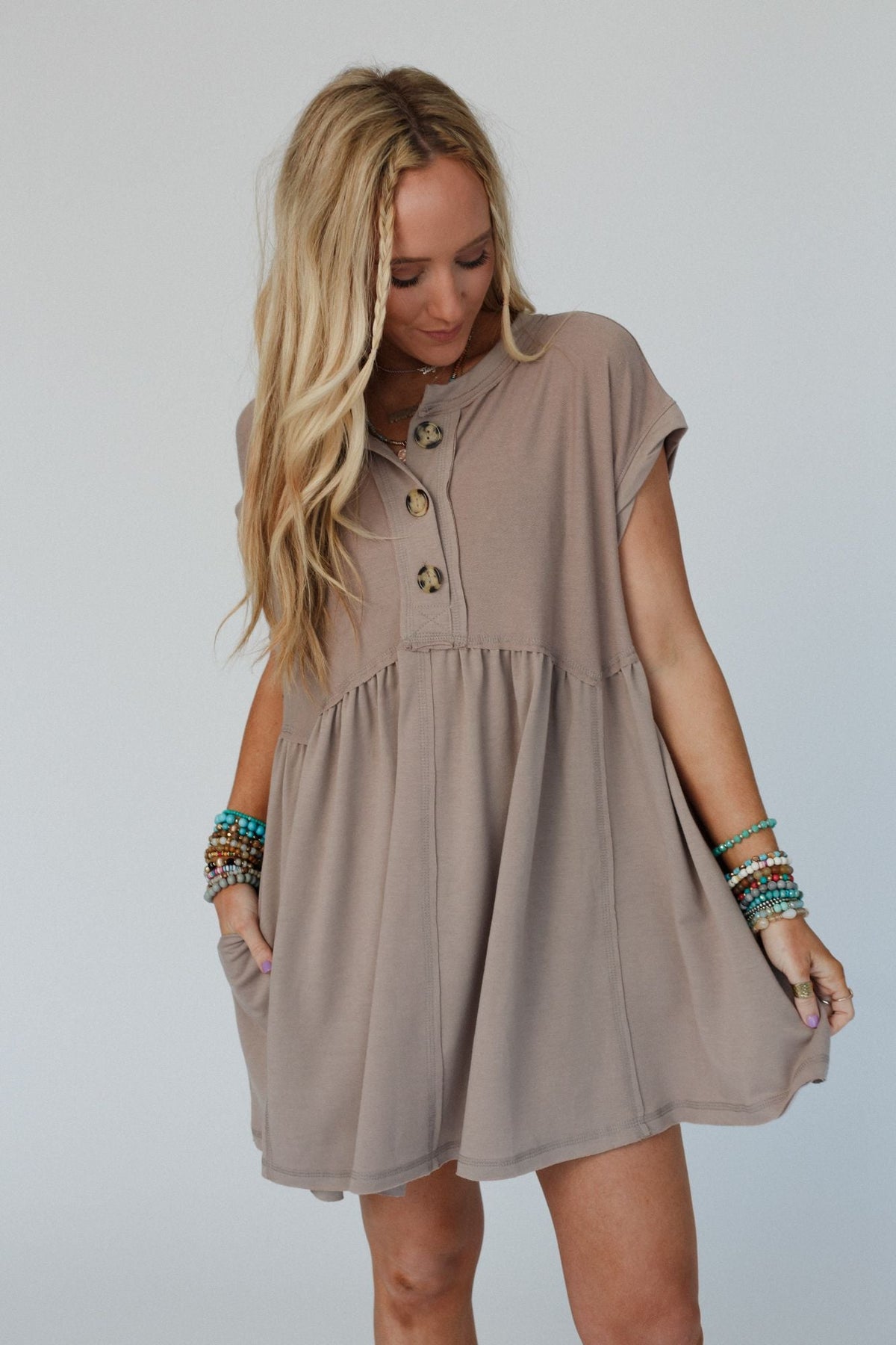 The Nest Sweet Nothings Baby Doll Dress - Khaki - Pre Order